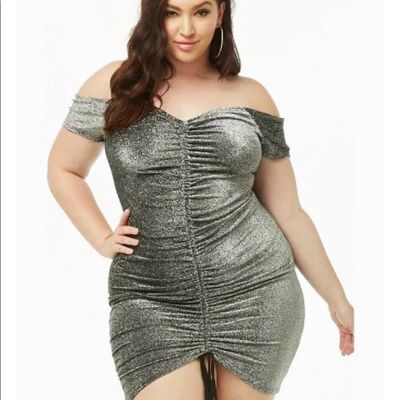 knee length dresses for ladies Sydney's Closet 8103 Sz 14 Prism Cocktail Dress Plus Sized Short Flare Metallic High Neck Pockets